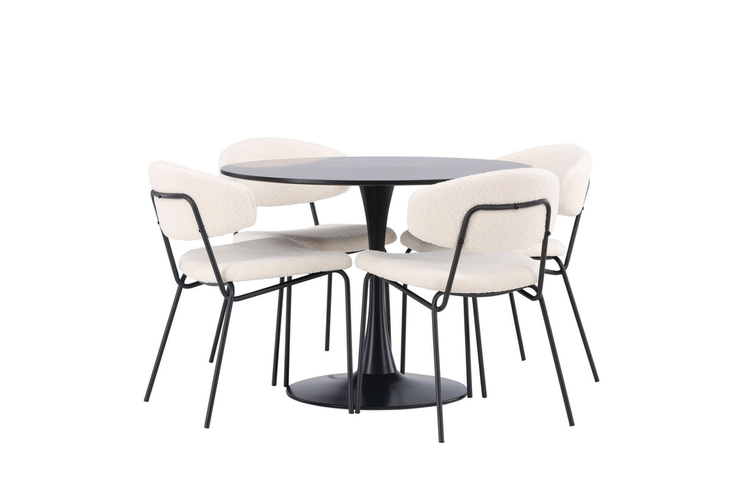 Venture Home Glade Dining Table - Black / Black MDF +Chico Dining Chair - Black / White Boucle _4