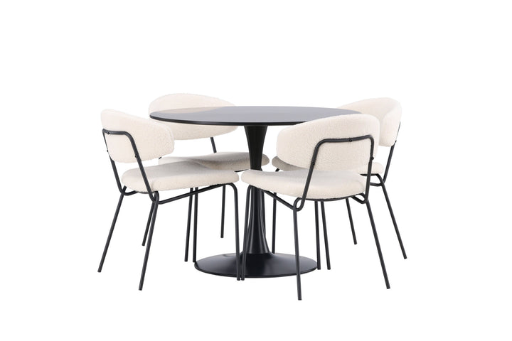 Venture Home Glade Dining Table - Black / Black MDF +Chico Dining Chair - Black / White Boucle _4