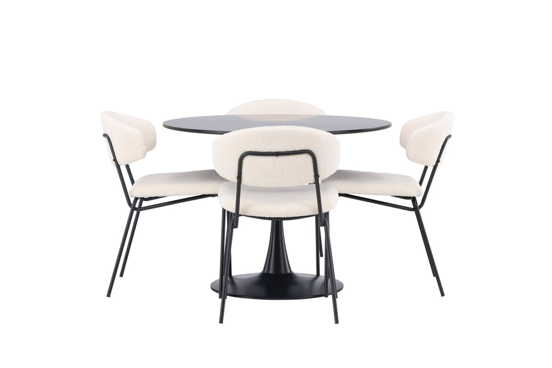 Venture Home Glade Dining Table - Black / Black MDF +Chico Dining Chair - Black / White Boucle _4