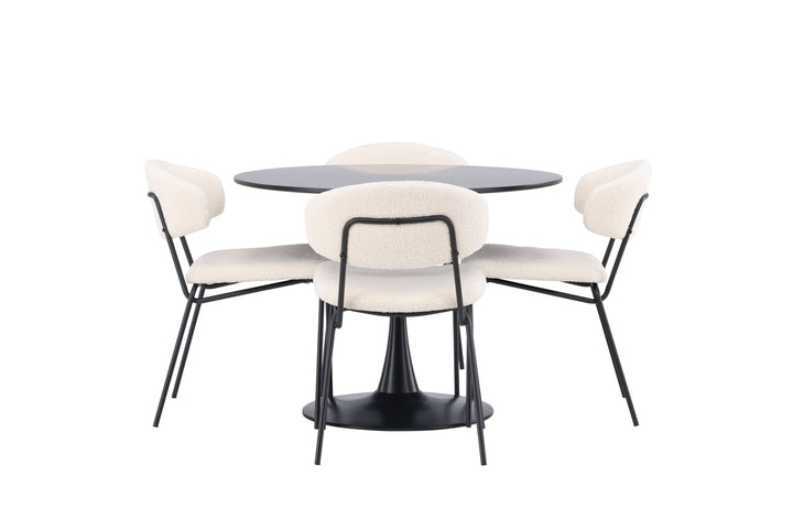 Venture Home Glade Dining Table - Black / Black MDF +Chico Dining Chair - Black / White Boucle _4