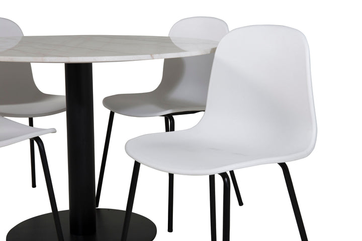 Venture Home Estelle Round Dining Table ø106 H75 - White / Black+Arctic Dining Chair - Black Legs - White Plastic_4