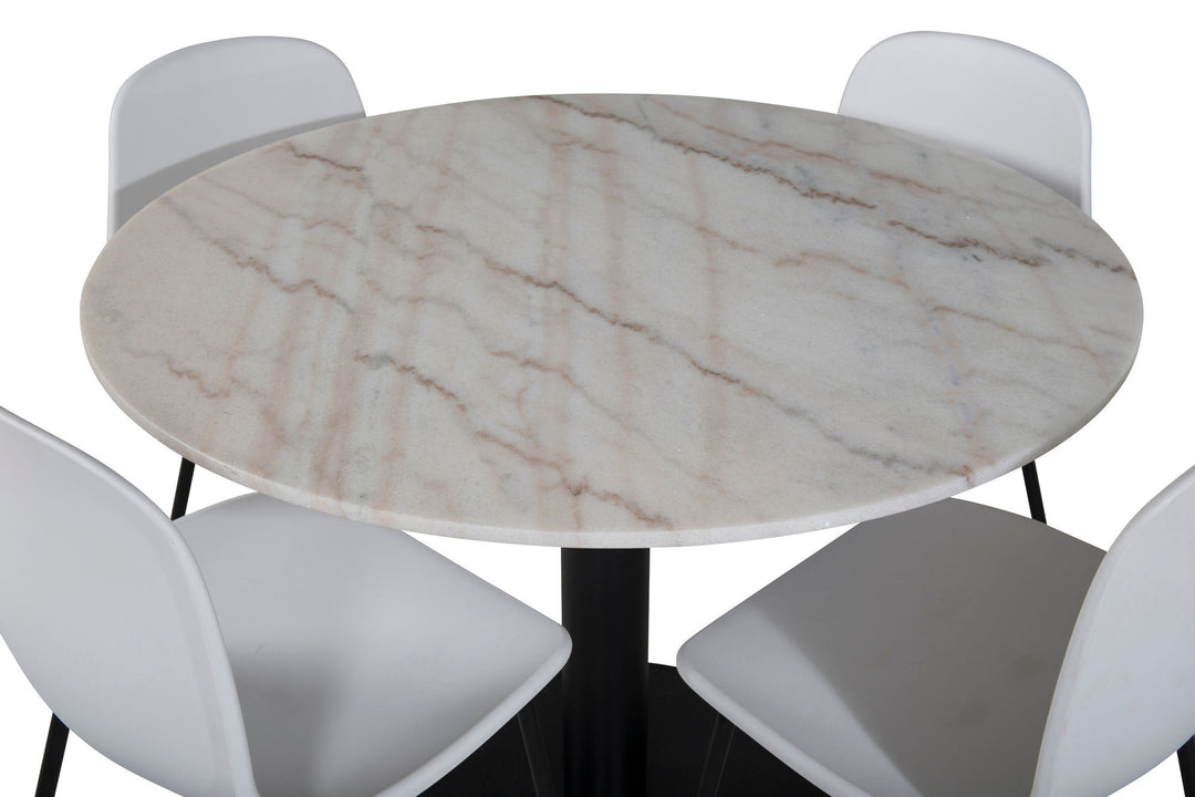 Venture Home Estelle Round Dining Table ø106 H75 - White / Black+Arctic Dining Chair - Black Legs - White Plastic_4