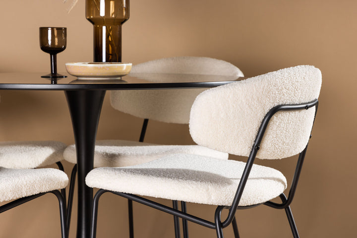 Venture Home Glade Dining Table - Black / Black MDF +Chico Dining Chair - Black / White Boucle _4