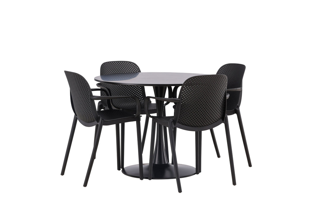 Venture Home Glade Dining Table - Black / Black MDF +Baltimore Dining Chair - Black / Black Plastic _4