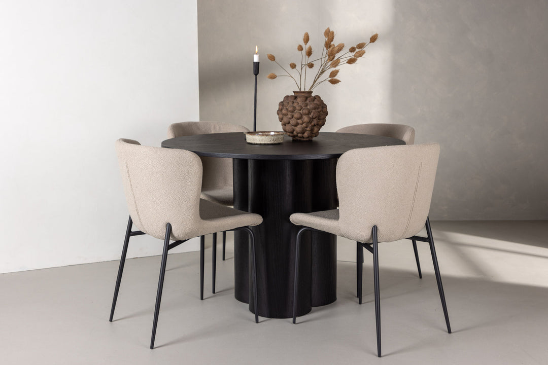 Venture Home OliviaDiningTable-Black/BlackVeneer+ModestoDiningChair-Beige/BeigeBoucle_4
