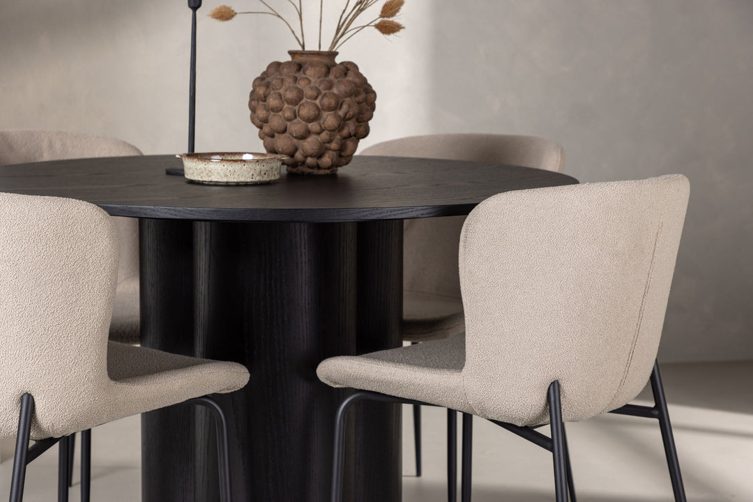 Venture Home OliviaDiningTable-Black/BlackVeneer+ModestoDiningChair-Beige/BeigeBoucle_4
