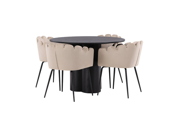 Venture Home OliviaDiningTable-Black/BlackVeneer+LimhamnChair-Black/BeigeVelvet_4