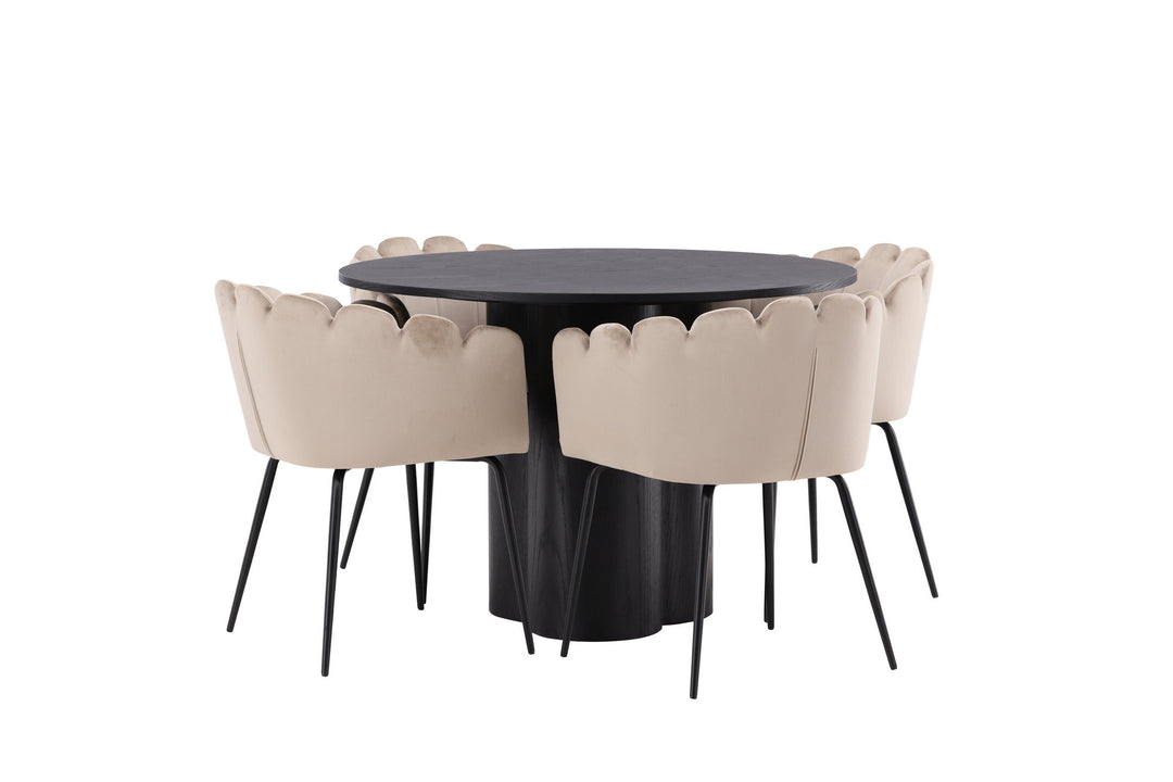 Venture Home OliviaDiningTable-Black/BlackVeneer+LimhamnChair-Black/BeigeVelvet_4