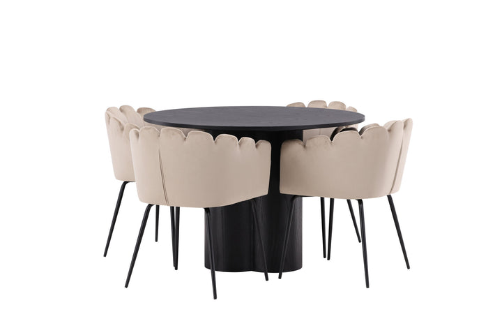 Venture Home OliviaDiningTable-Black/BlackVeneer+LimhamnChair-Black/BeigeVelvet_4