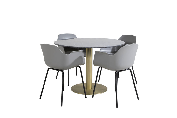 Venture Home Estelle Round Dining Table ø106 H75 - Black / Brass+Comfort Plastic Dining Chair - Black Legs - Grey Plastic_4