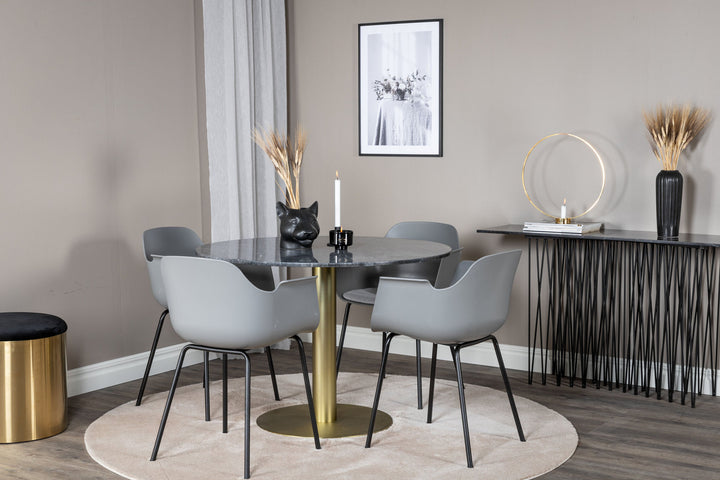 Venture Home Estelle Round Dining Table ø106 H75 - Black / Brass+Comfort Plastic Dining Chair - Black Legs - Grey Plastic_4