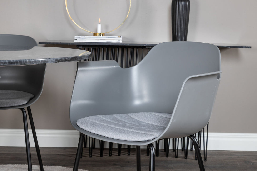 Venture Home Estelle Round Dining Table ø106 H75 - Black / Brass+Comfort Plastic Dining Chair - Black Legs - Grey Plastic_4