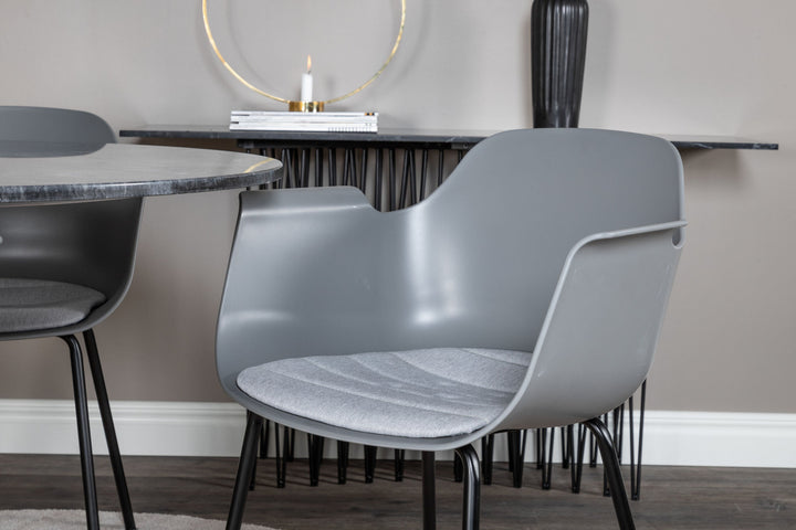 Venture Home Estelle Round Dining Table ø106 H75 - Black / Brass+Comfort Plastic Dining Chair - Black Legs - Grey Plastic_4