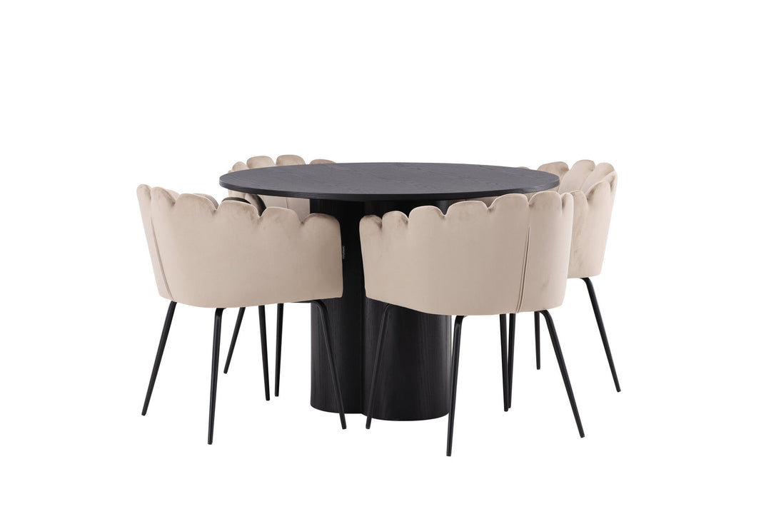 Venture Home OliviaDiningTable-Black/BlackVeneer+LimhamnChair-Black/BeigeVelvet_4