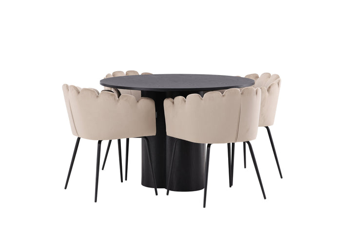 Venture Home OliviaDiningTable-Black/BlackVeneer+LimhamnChair-Black/BeigeVelvet_4