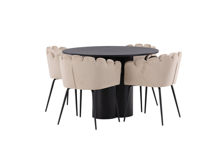 Venture Home OliviaDiningTable-Black/BlackVeneer+LimhamnChair-Black/BeigeVelvet_4