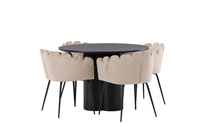 Venture Home OliviaDiningTable-Black/BlackVeneer+LimhamnChair-Black/BeigeVelvet_4