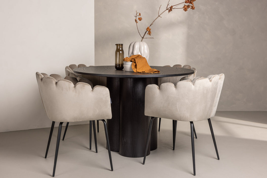 Venture Home OliviaDiningTable-Black/BlackVeneer+LimhamnChair-Black/BeigeVelvet_4