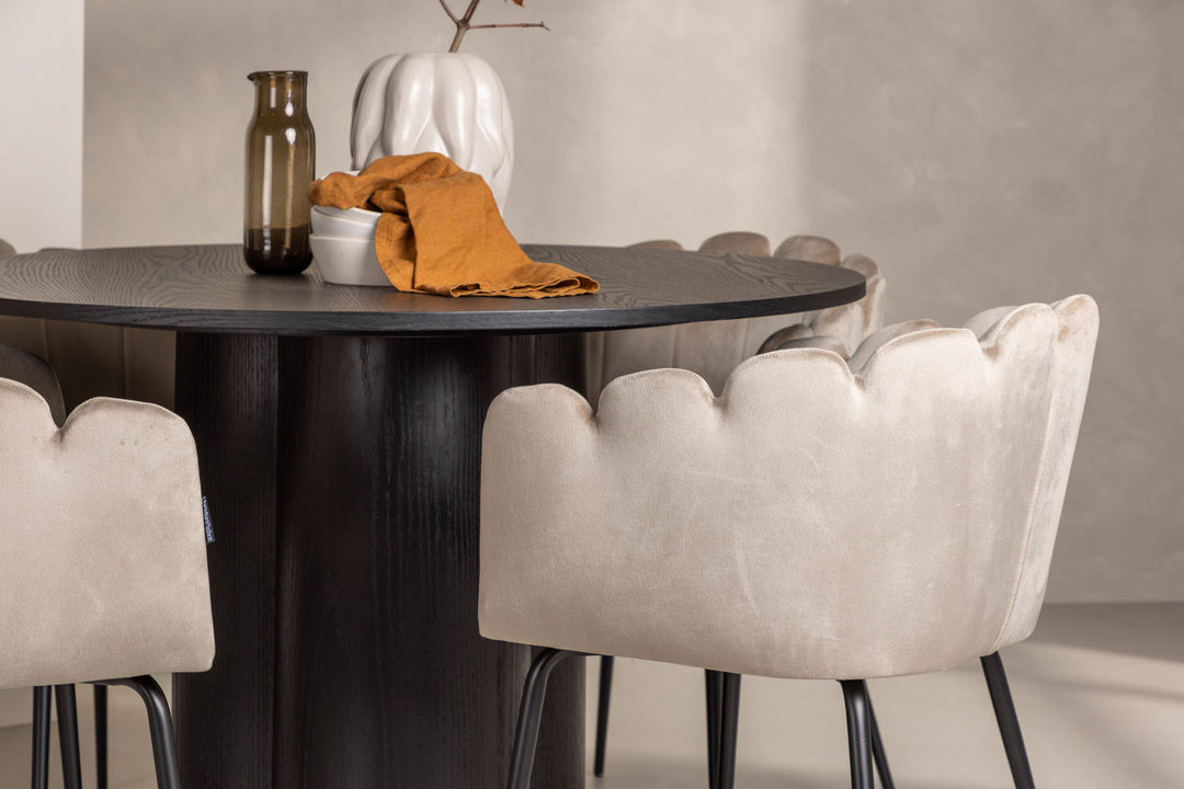 Venture Home OliviaDiningTable-Black/BlackVeneer+LimhamnChair-Black/BeigeVelvet_4