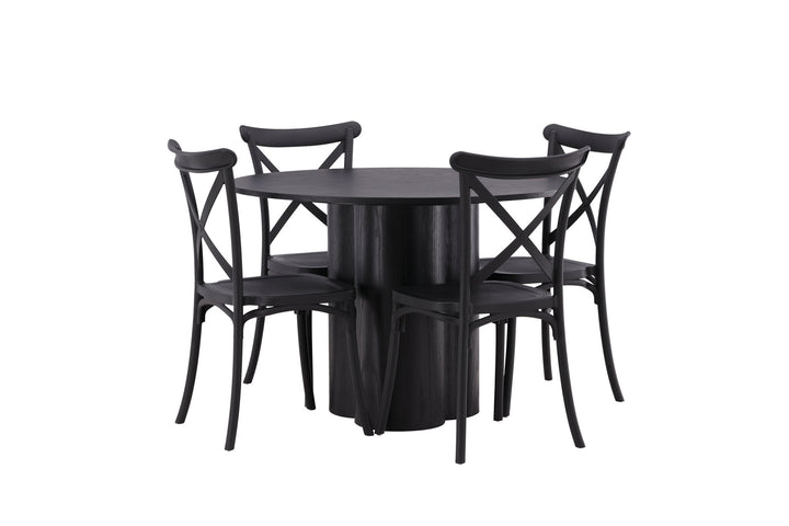 Venture Home OliviaDiningTable-Black/BlackVeneer+CrosettDiningChair-MatteBlack/MatteBlackPlastic_4