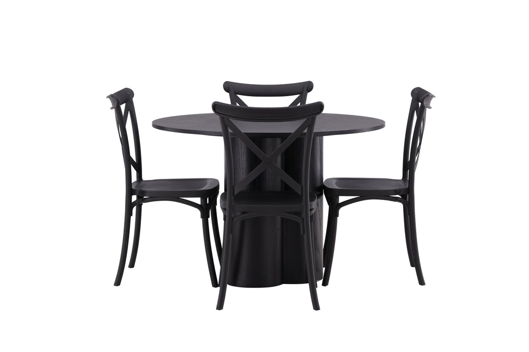 Venture Home OliviaDiningTable-Black/BlackVeneer+CrosettDiningChair-MatteBlack/MatteBlackPlastic_4