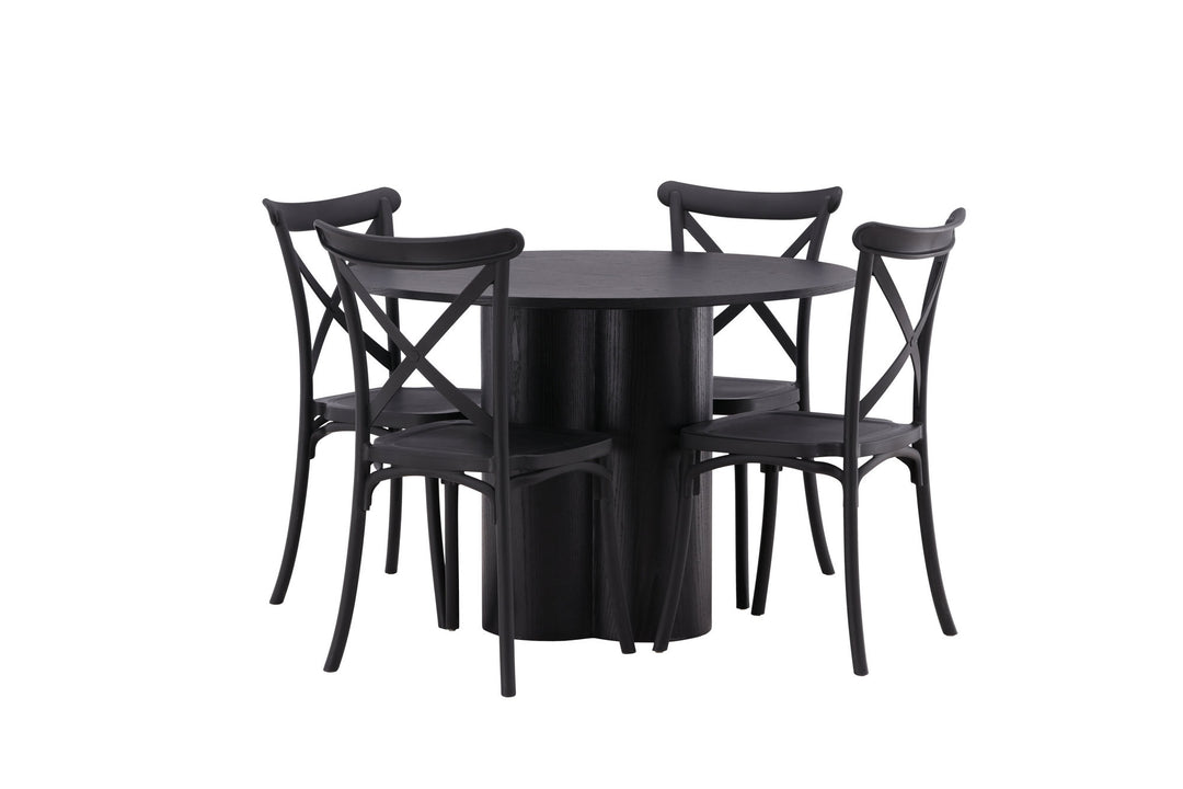 Venture Home OliviaDiningTable-Black/BlackVeneer+CrosettDiningChair-MatteBlack/MatteBlackPlastic_4
