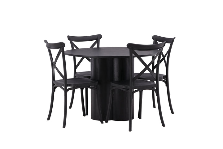 Venture Home OliviaDiningTable-Black/BlackVeneer+CrosettDiningChair-MatteBlack/MatteBlackPlastic_4