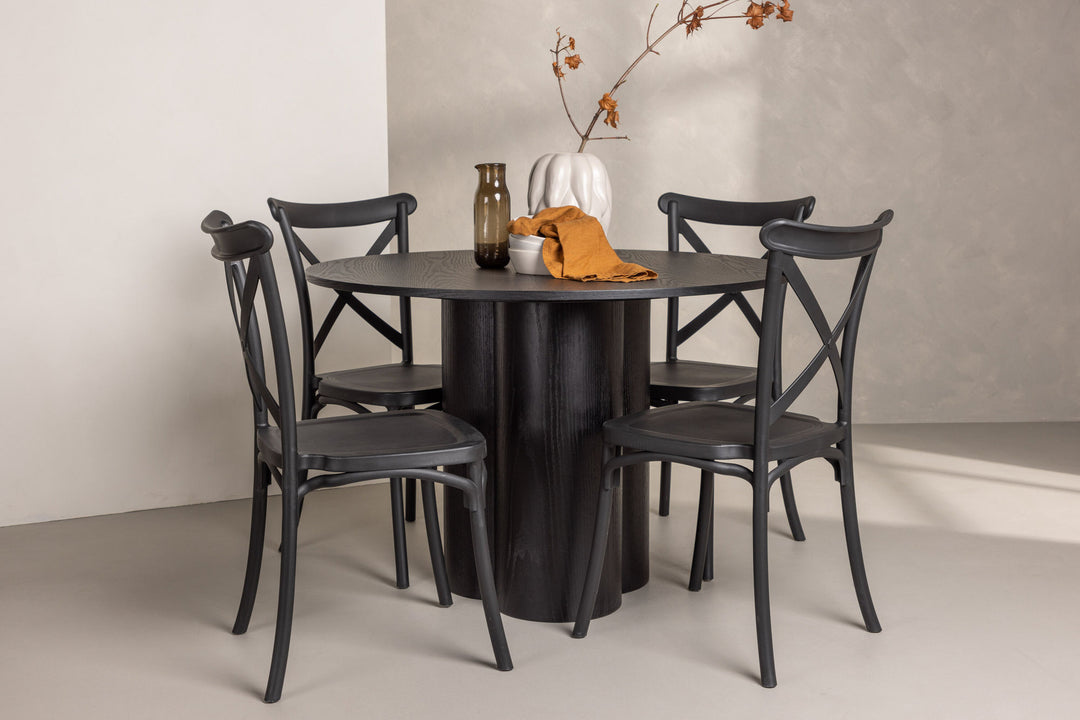 Venture Home OliviaDiningTable-Black/BlackVeneer+CrosettDiningChair-MatteBlack/MatteBlackPlastic_4