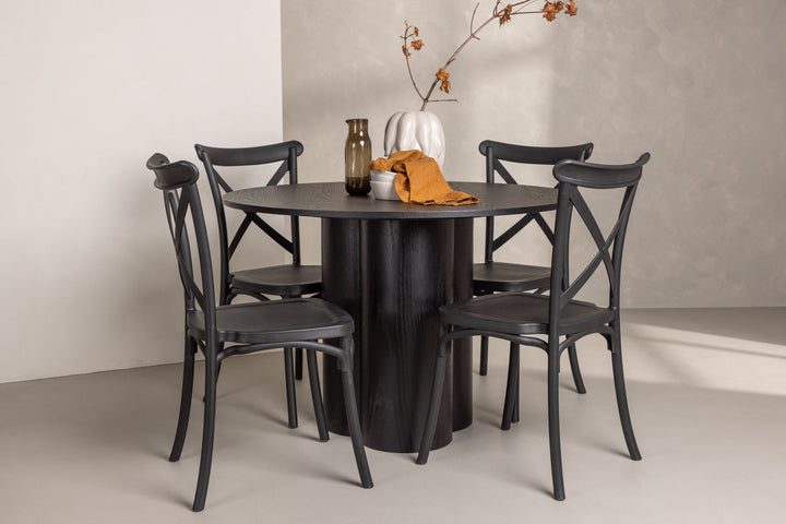 Venture Home OliviaDiningTable-Black/BlackVeneer+CrosettDiningChair-MatteBlack/MatteBlackPlastic_4