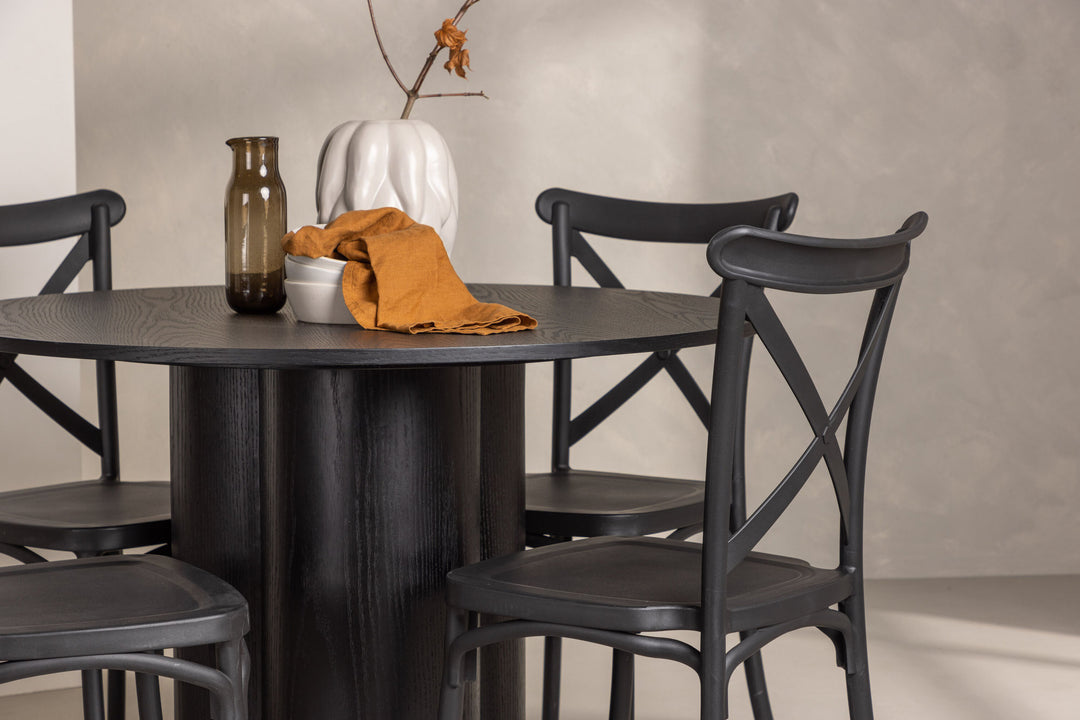 Venture Home OliviaDiningTable-Black/BlackVeneer+CrosettDiningChair-MatteBlack/MatteBlackPlastic_4