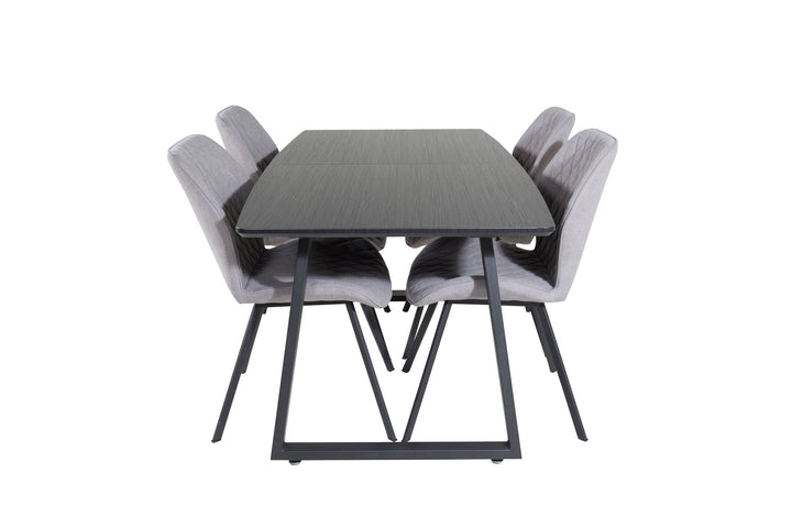 Venture Home Inca Extentiontable - Black top / black Legs+Gemma Dining Chair - Black Legs - Grey Fabric_4