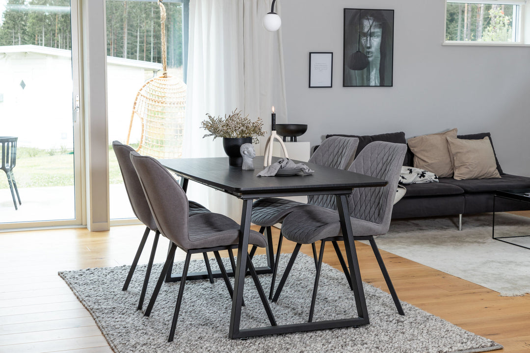Venture Home Inca Extentiontable - Black top / black Legs+Gemma Dining Chair - Black Legs - Grey Fabric_4