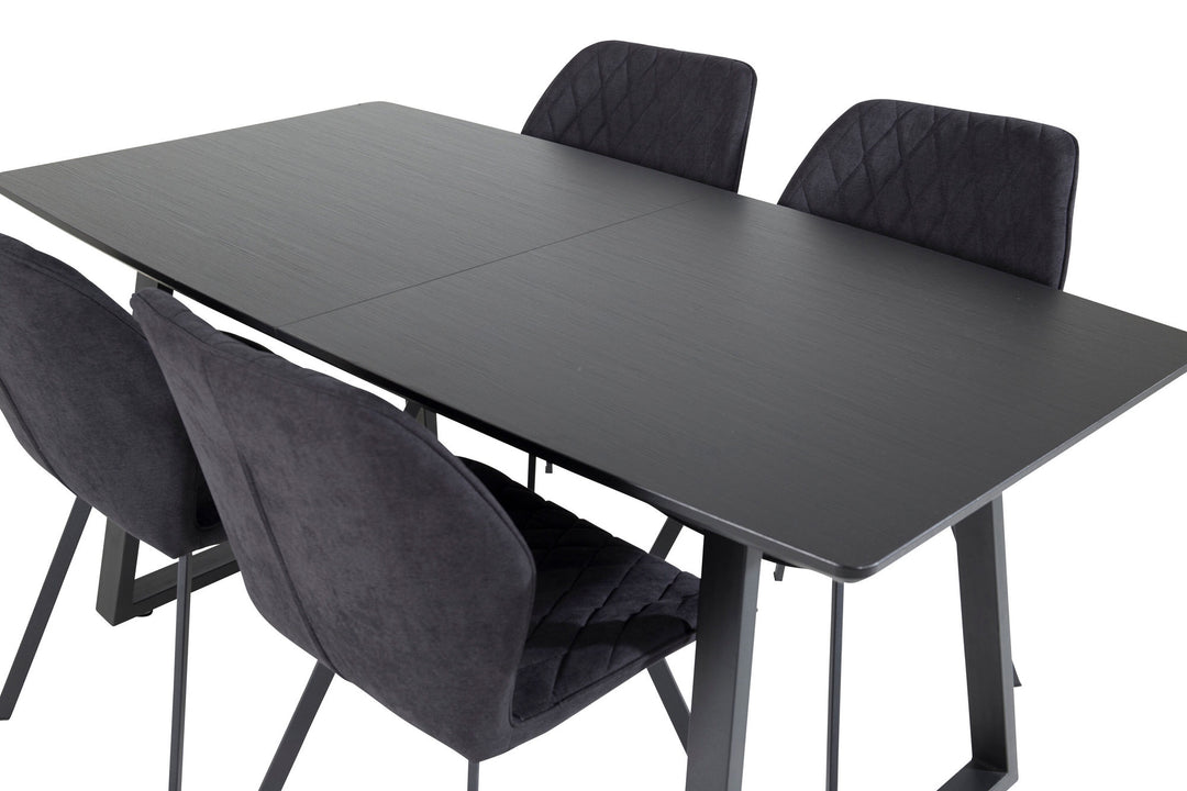 Venture Home Inca Extentiontable - Black top / black Legs+Gemma Dining Chair - Black Legs - Black Fabric_4