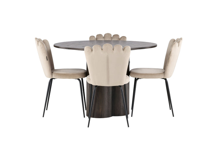 Venture Home OliviaDiningTable-Mocca/MoccaVeneer+LimhamnLightChair-Black/BeigeVelvet_4