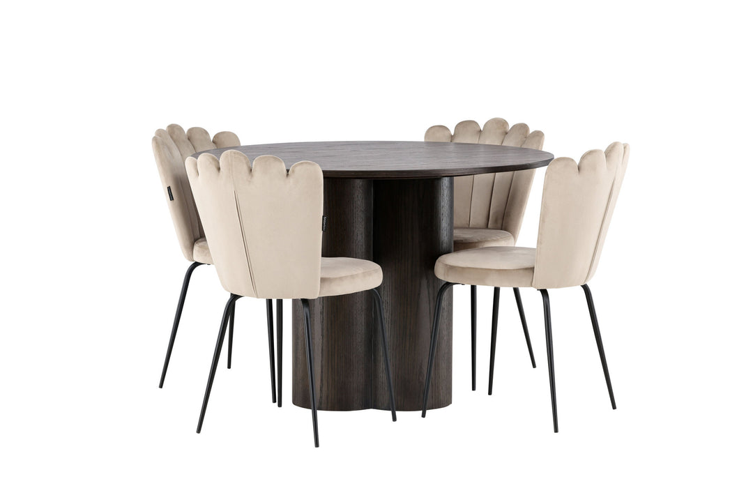 Venture Home OliviaDiningTable-Mocca/MoccaVeneer+LimhamnLightChair-Black/BeigeVelvet_4