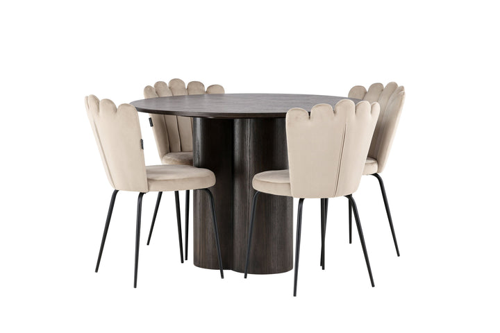 Venture Home OliviaDiningTable-Mocca/MoccaVeneer+LimhamnLightChair-Black/BeigeVelvet_4
