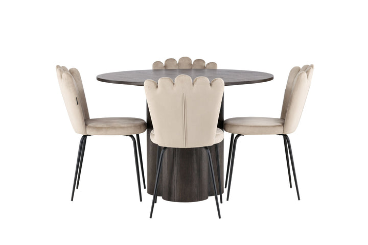 Venture Home OliviaDiningTable-Mocca/MoccaVeneer+LimhamnLightChair-Black/BeigeVelvet_4