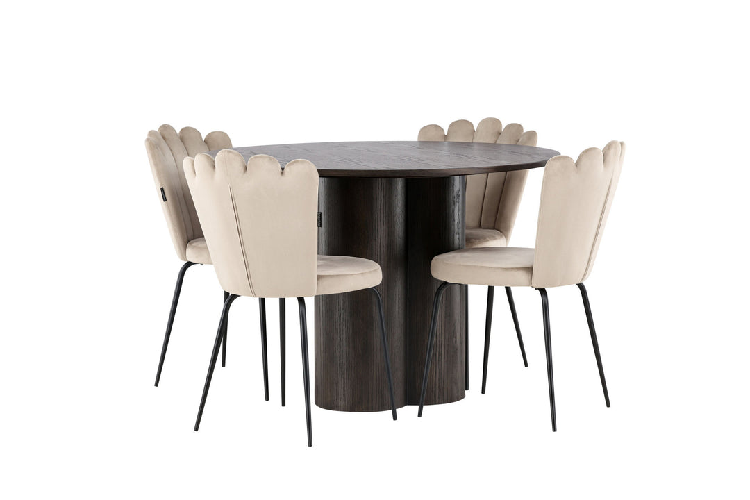 Venture Home OliviaDiningTable-Mocca/MoccaVeneer+LimhamnLightChair-Black/BeigeVelvet_4
