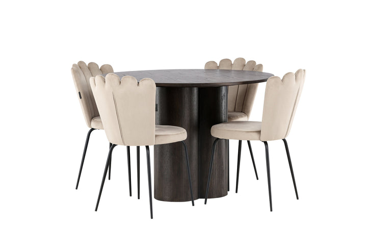 Venture Home OliviaDiningTable-Mocca/MoccaVeneer+LimhamnLightChair-Black/BeigeVelvet_4