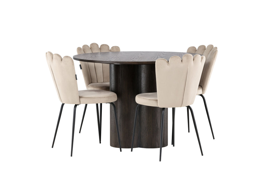 Venture Home OliviaDiningTable-Mocca/MoccaVeneer+LimhamnLightChair-Black/BeigeVelvet_4