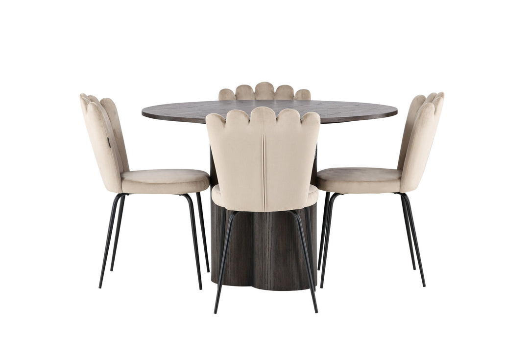 Venture Home OliviaDiningTable-Mocca/MoccaVeneer+LimhamnLightChair-Black/BeigeVelvet_4
