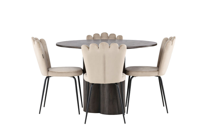 Venture Home OliviaDiningTable-Mocca/MoccaVeneer+LimhamnLightChair-Black/BeigeVelvet_4