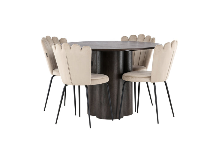 Venture Home OliviaDiningTable-Mocca/MoccaVeneer+LimhamnLightChair-Black/BeigeVelvet_4