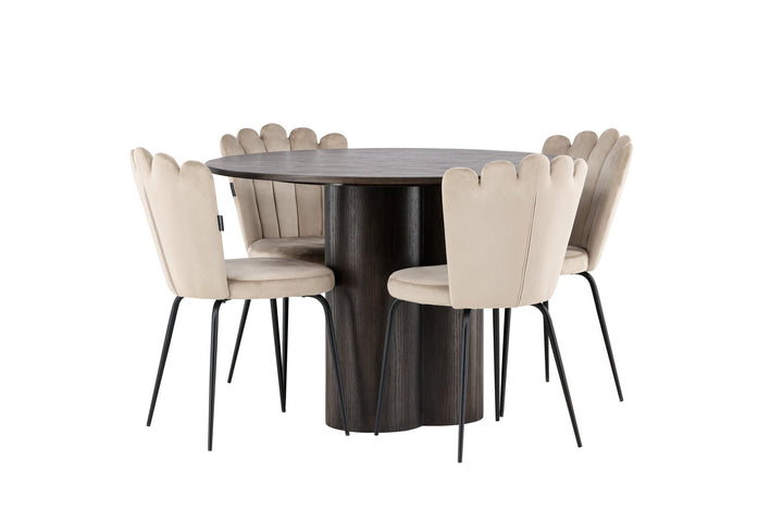 Venture Home OliviaDiningTable-Mocca/MoccaVeneer+LimhamnLightChair-Black/BeigeVelvet_4