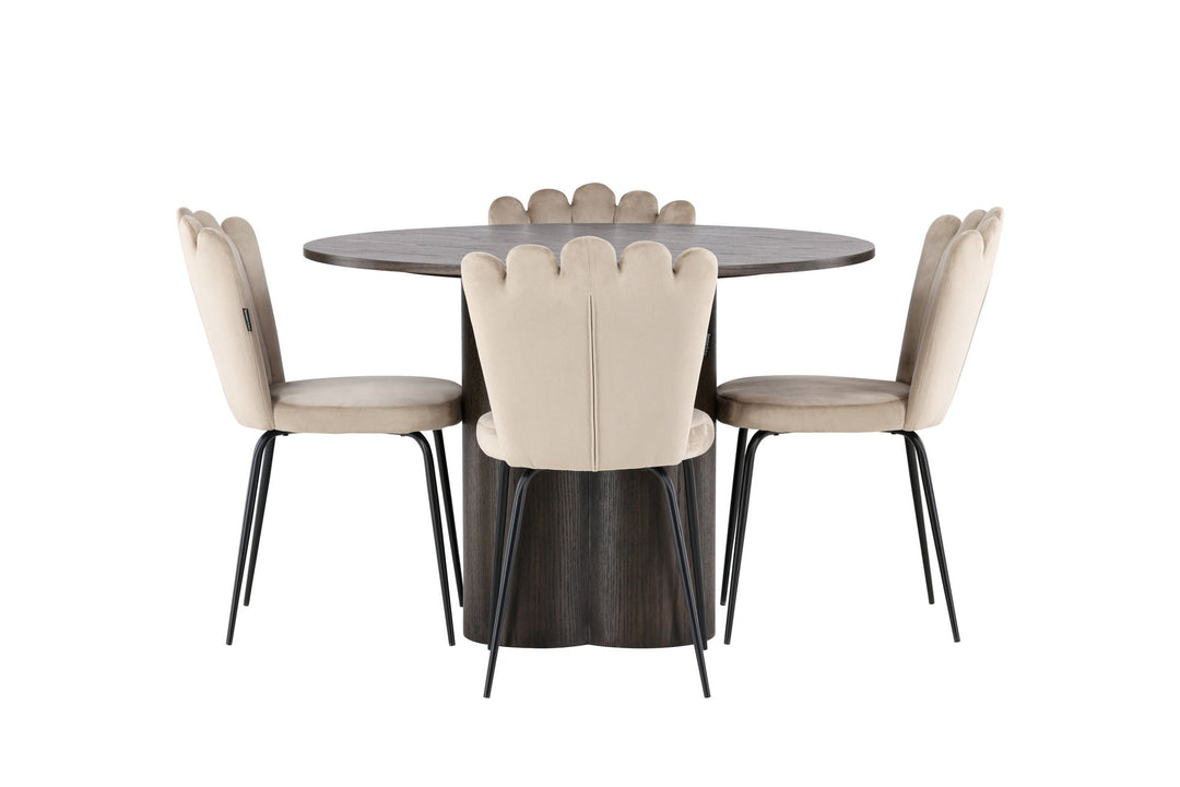 Venture Home OliviaDiningTable-Mocca/MoccaVeneer+LimhamnLightChair-Black/BeigeVelvet_4
