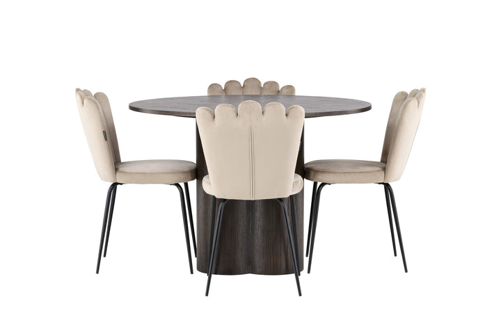 Venture Home OliviaDiningTable-Mocca/MoccaVeneer+LimhamnLightChair-Black/BeigeVelvet_4