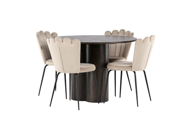 Venture Home OliviaDiningTable-Mocca/MoccaVeneer+LimhamnLightChair-Black/BeigeVelvet_4