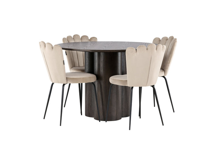 Venture Home OliviaDiningTable-Mocca/MoccaVeneer+LimhamnLightChair-Black/BeigeVelvet_4