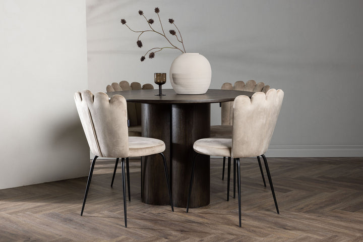 Venture Home OliviaDiningTable-Mocca/MoccaVeneer+LimhamnLightChair-Black/BeigeVelvet_4
