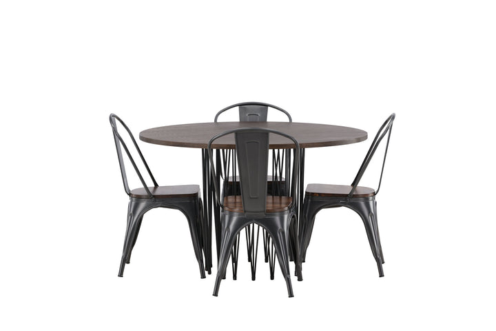 Venture Home Stone round Dining Table - Black / Mocca Veneer +Tempe Dining Chair - Dark grey / Dark Brown MDF _4